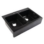 Josephine 34 in. Quick-Fit Drop-In Farmhouse Double Bowl Matte Black Fireclay Kitchen Sink