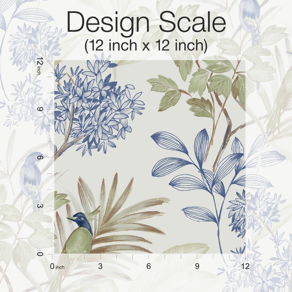 Green and Blue Handpainted Songbird Peel & Stick Wallpaper