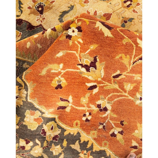 Mogul Orange 10 x 16 Oriental Wool Indoor Runner Rug