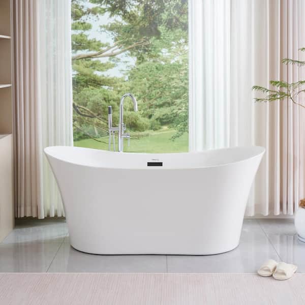 Calais 66.5 in. x 31 in. Acrylic Freestanding Soaking Bathtub with Center Drain in White/Matte Black