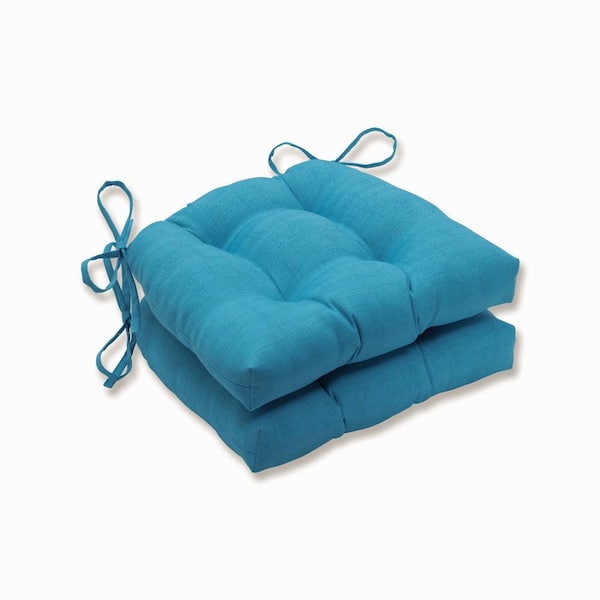 Pillow Perfect Solid 16 in. x 15.5 in. Outdoor Dining Chair Cushion in Blue (Set of 2)