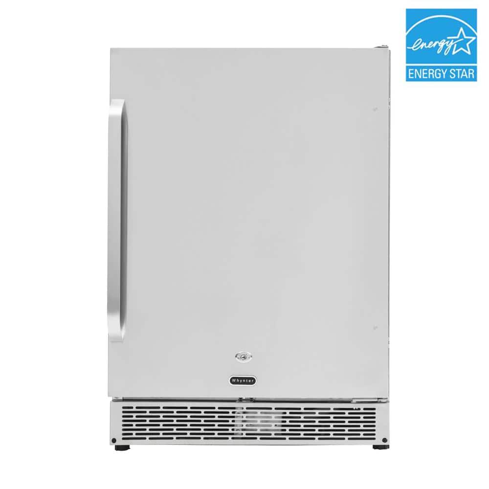 Whynter Built-in Outdoor 5.3 cu. ft. Beverage Refrigerator Full Stainless Steel Exterior with Lock and Caster Wheels, Silver