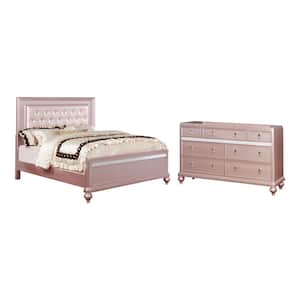 Kloe 2-Piece Rose Gold Wood Queen Bedroom Set, Bed and Dresser