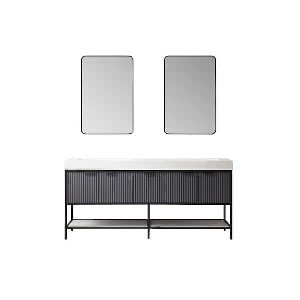 ROSWELL Marcilla 72 in. W x 20 in. D x 34 in. H Double Sink Bath Vanity in Grey with White Integral Sink Top and Mirror