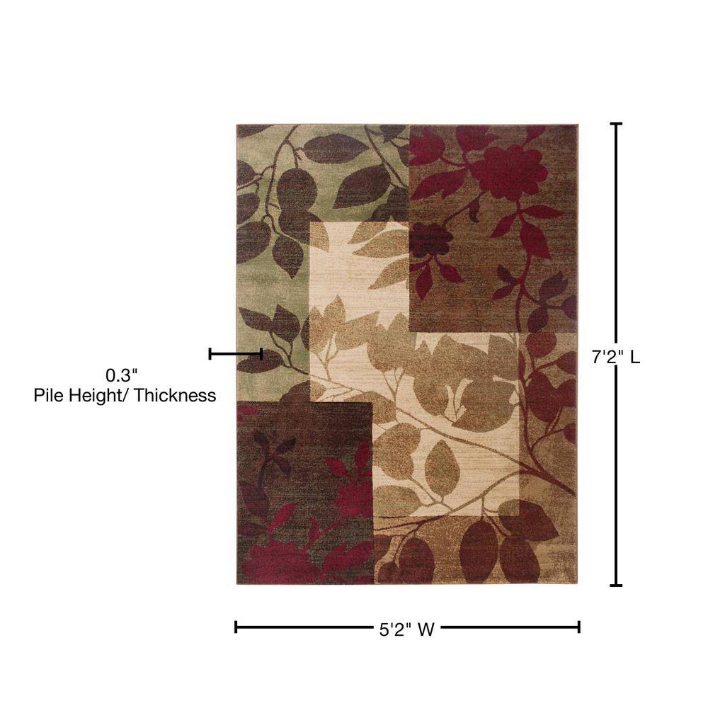 Amelia Red and Brown Floral Synthetic Area Rug