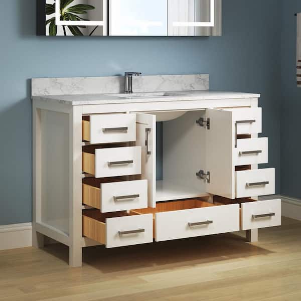 Aeterna 48 in. W x 22 in. D x 34 in. H Single Sink Freestanding Bath Vanity in White with Cultured Marble Top