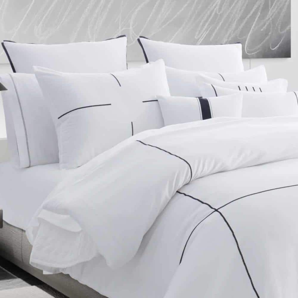 Zig Zag White Cotton Sateen King Comforter Set