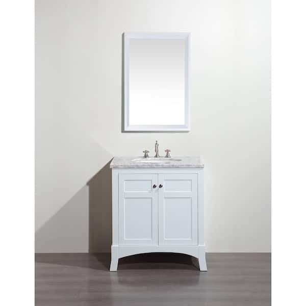 Eviva New York 30 in. W x 22 in. D x 34 in. H Bathroom Vanity in White with White Carrara Marble Top with White Sink