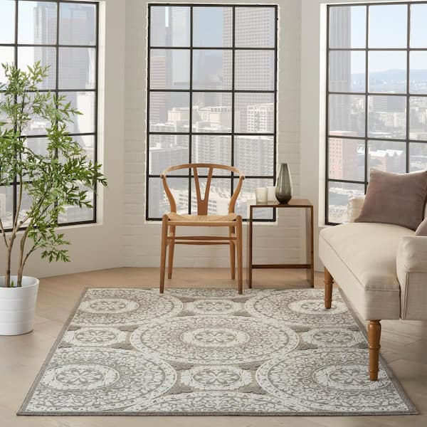 Calobra Taupe 4 ft. x 6 ft. Geometric Modern Indoor/Outdoor Patio Area Rug