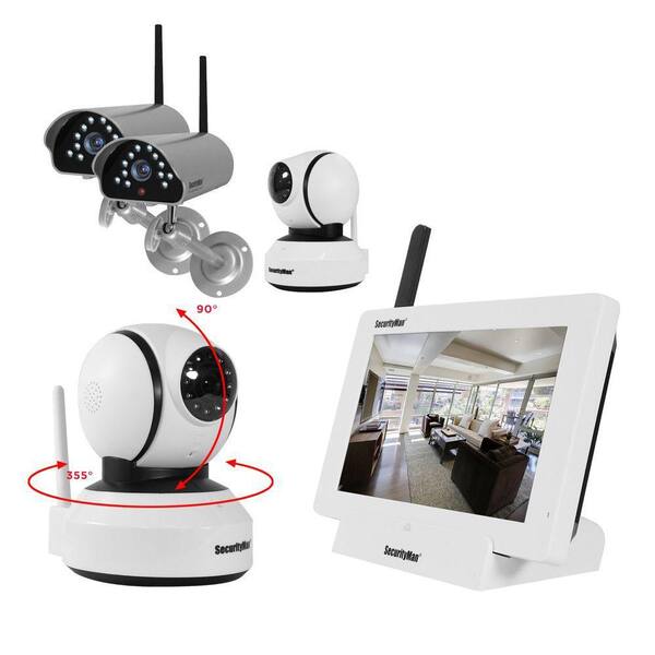 SecurityMan iSecurity 4-CH Digital Wireless 2 Outdoor/Indoor Cameras and 2 Indoor Pan/Tilt Cameras System Kit with Remote Viewing