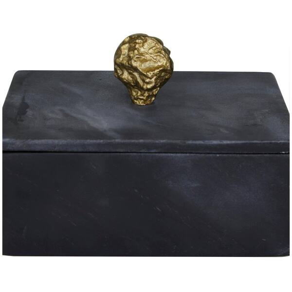 Litton Lane Rectangle Marble Box with Gold Handle (Set of 3), Black