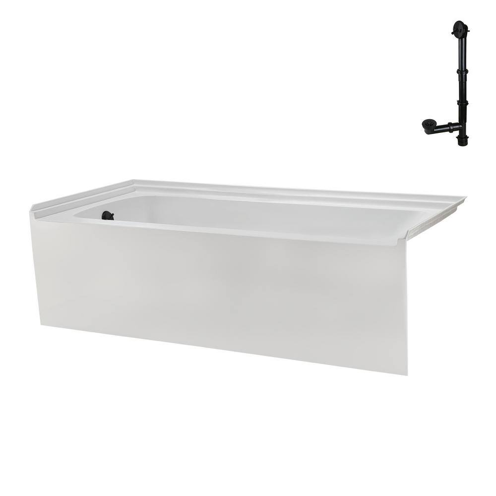 Glossy White Acrylic Alcove Bathtub with Matte Black Trim