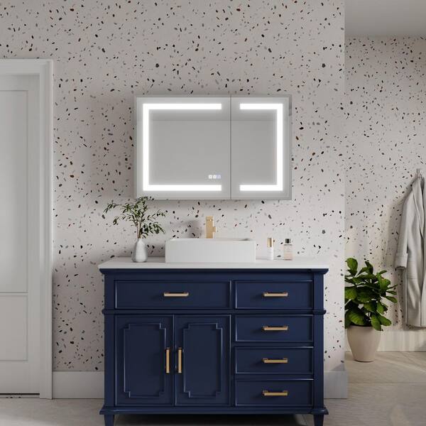 36 in. W x 24 in. H Rectangular Bevel LED Anti-Fog Surface/Recessed Medicine Cabinet with Mirror