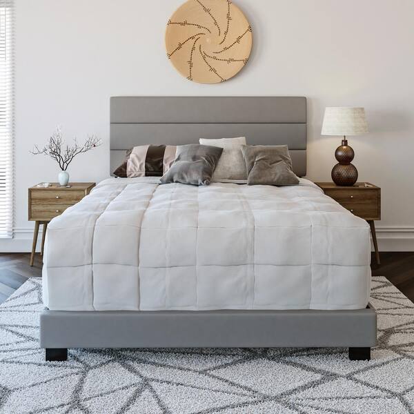 Boyd Sleep Napoli Upholstered Faux Leather Tri Panel Channel Headboard Platform Bed Frame, King, Gray