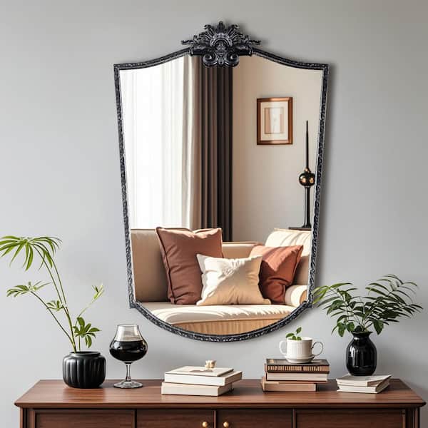 Elevatehome 22 in. W x 30 in. H Novelty/Specialty Framed Wall Bathroom Vanity Mirror in Retro Black Carved Finshed