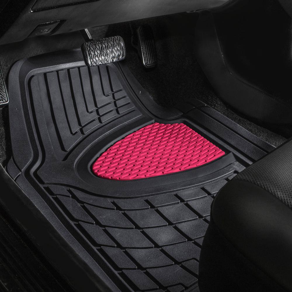 Pink and Black Tall Channel Rubber Car Floor Mats - 4 Piece Set