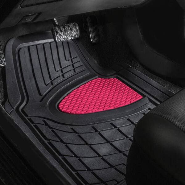 Basics 2-Piece Premium Rubber Floor Mat for Cars, SUVs and Trucks,  All Weather Protection, Universal Trim to Fit，Black