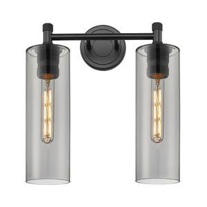 Crown Point 13.88 in. 2-Light Matte Black Vanity Light with Glass Shade