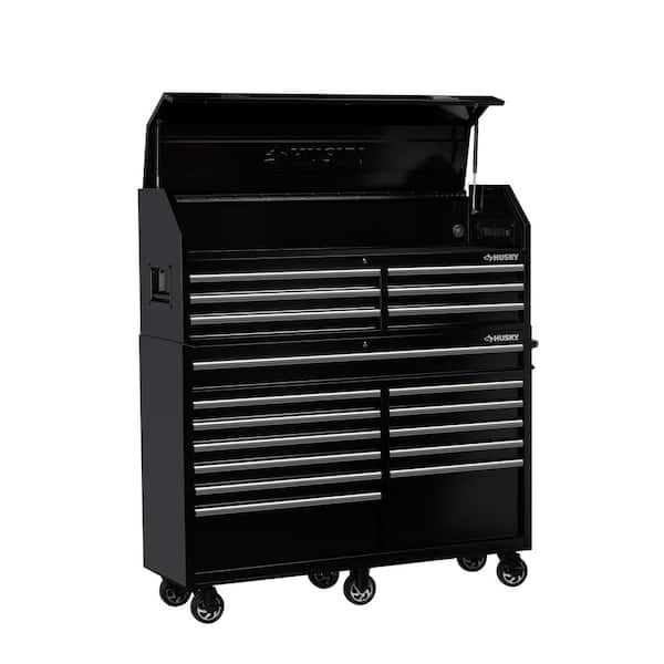 Husky 61 in. W 18-Drawer Combination Tool Chest and Rolling Cabinet Set in Gloss Black
