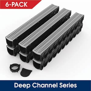 Storm Drain Deep Series 5 in. W x 5.25 in. D x 39.4 in. L Channel Drain Kit with Gray Grate (6-Pack)