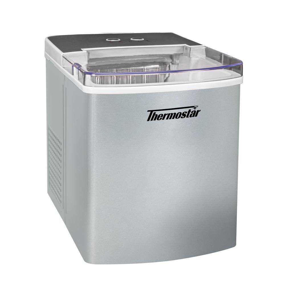 THERMOSTAR 14.09 in. 33 Ib. Automatic Portable Countertop Ice Maker Machine in Stainless Steel