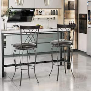 Wichita 24 in.Black High Back Metal Frame Swivel Counter BarStool With Faux Leather Cushioned Seat(Set of 2)