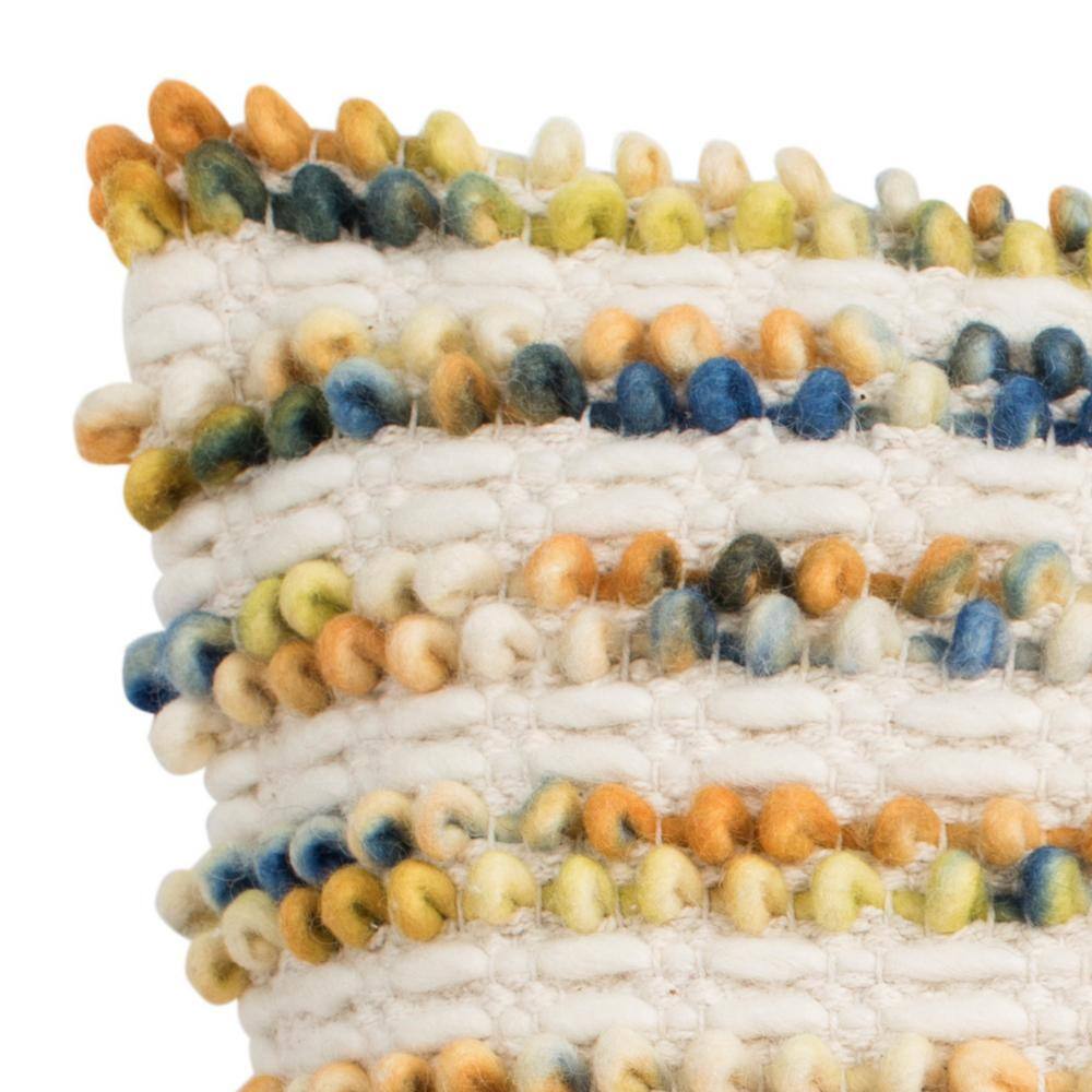 Beige and Blue Hand Loomed Wool Square Pillow
