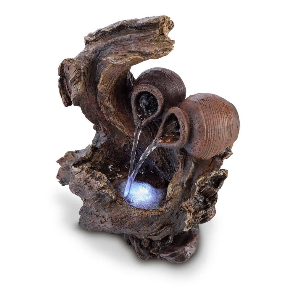 Rustic Brown Fiberglass Tabletop Fountain with LED Lights