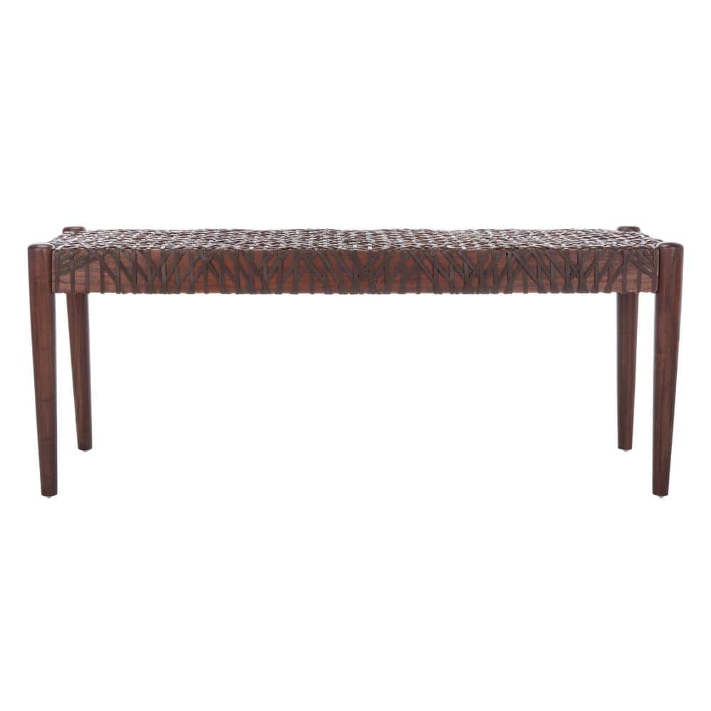 Transitional Brown Cowhide Leather Weave 47" Bench