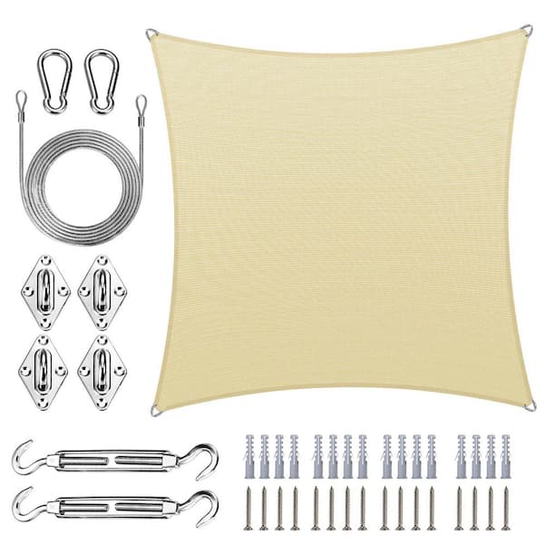 COLOURTREE 18 ft. x 18 ft. Square Pro Ring Sun Shade Sail with Hardware Kit and Rope-Beige