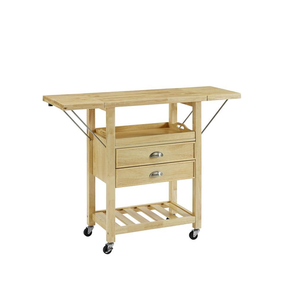 Bristol Natural Wood Drop-Leaf Kitchen Cart with Storage