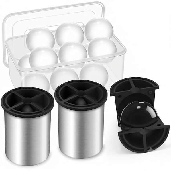 Modern Brushed Stainless Steel Silver Ice Ball Mold Compact Kitchen Ice Maker for Whiskey Cocktails Bourbon 2 Pack