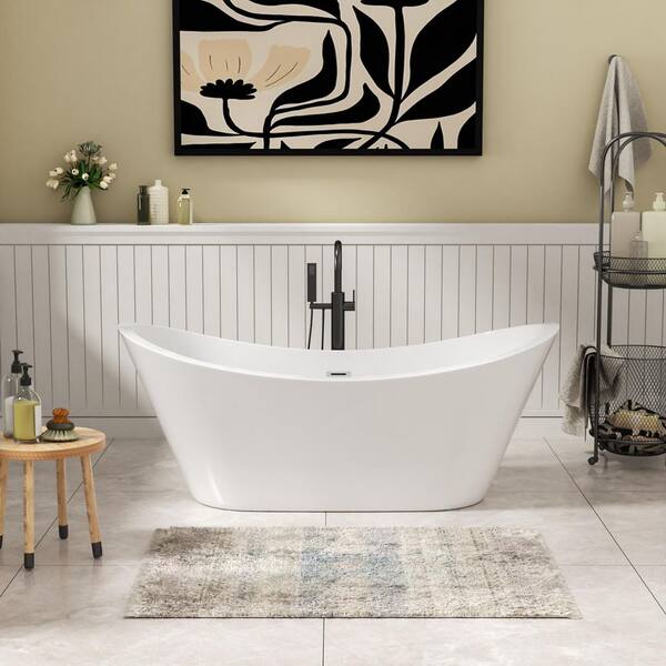 67 in. x 29.5 in.Rectangular Soaking Freestanding Acrylic Bathtub with Center Drain in White