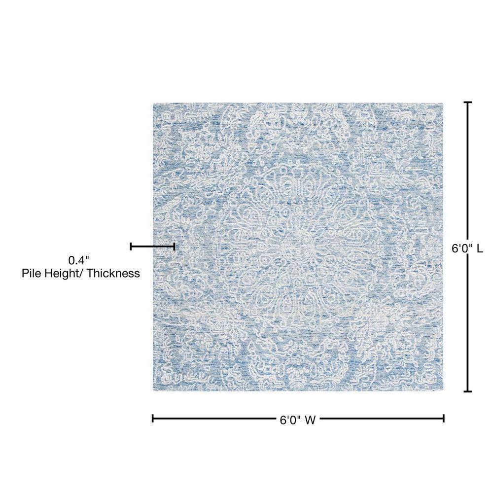 Hand-Tufted Floral Elegance Wool 6' Square Blue Rug