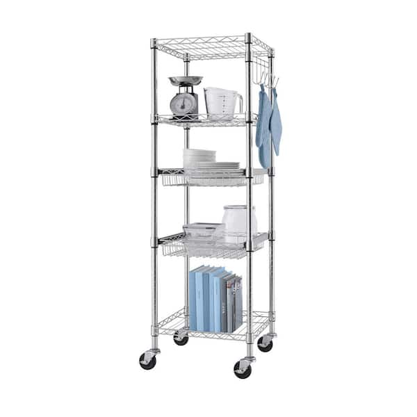 Trinity Ecostorage Chrome Rolling 5, Steel Wire Shelving Unit With Casters