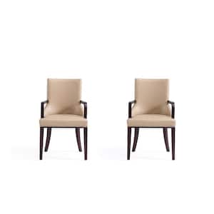 Shubert Tan Faux Leather and Velvet Dining Armchair (Set of 2)