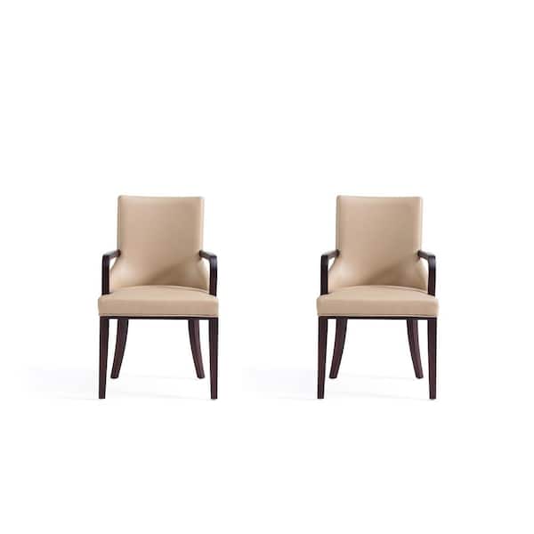 Manhattan Comfort Shubert Tan Faux Leather and Velvet Dining Armchair (Set of 2)