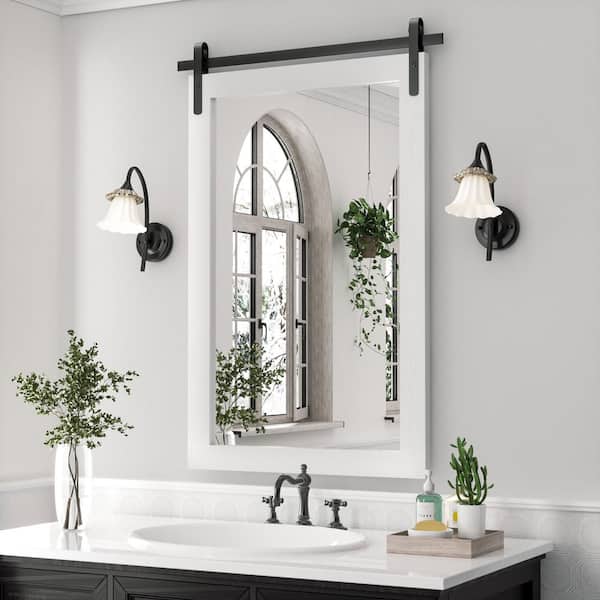 PAIHOME 24 in. W x 36 in. H Large Square Mirrors Wood Framed Mirrors Wall Mirrors Bathroom Vanity Mirror Barn Mirror in White