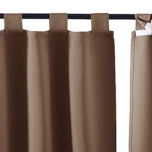 Waterproof Outdoor Patio Porch Curtain Self-Stick Tab Top Blackout Indoor Outdoor Dividers in Tan (Set of 2)