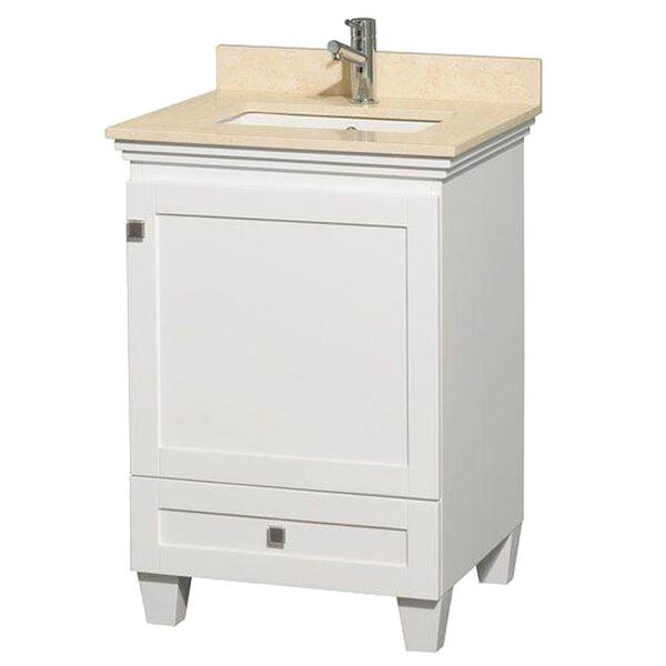 Wyndham Collection Acclaim 24 in. Vanity in White with Marble Vanity Top in Ivory and Square Sink