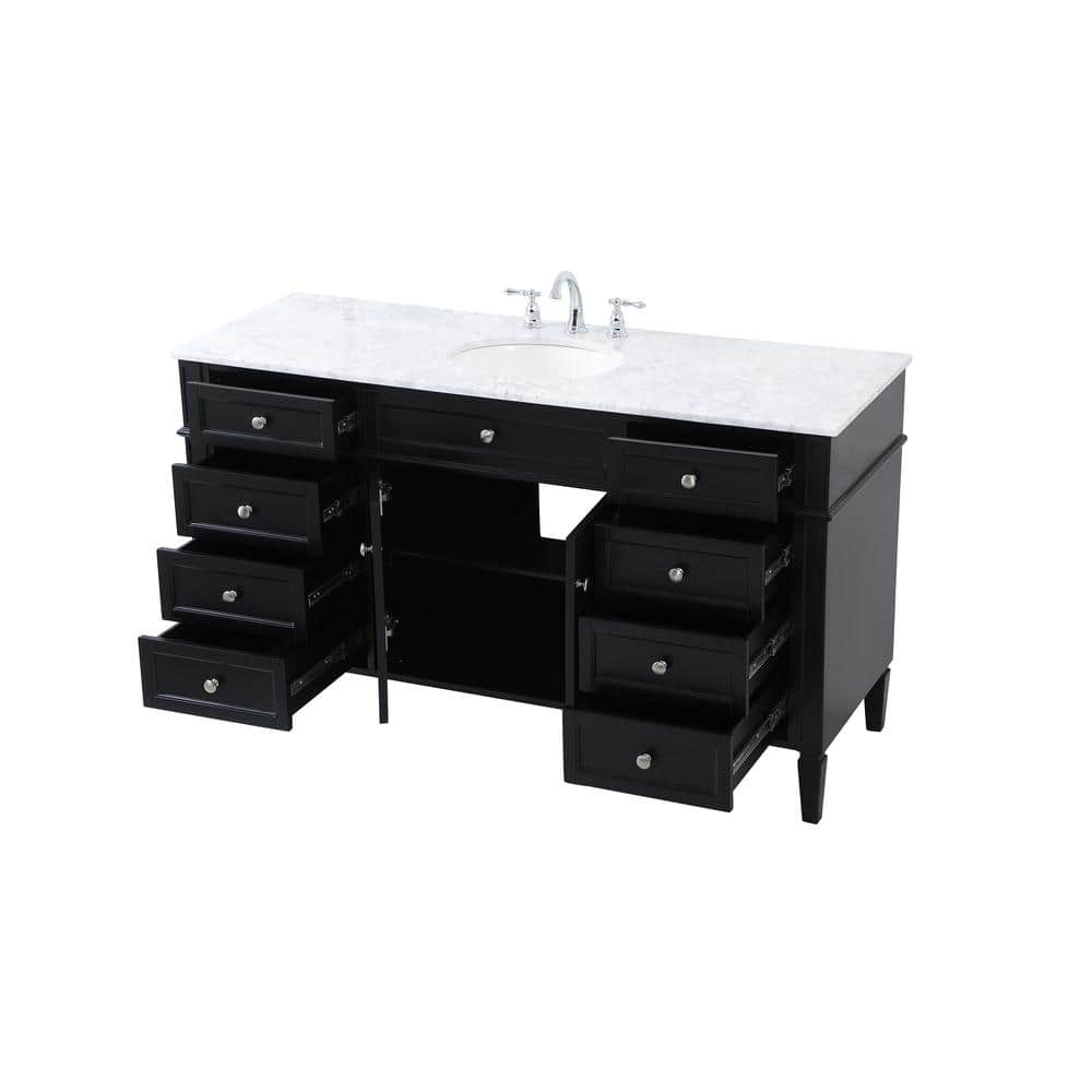 Park Avenue 60" Black Solid Wood Marble Single Bathroom Vanity