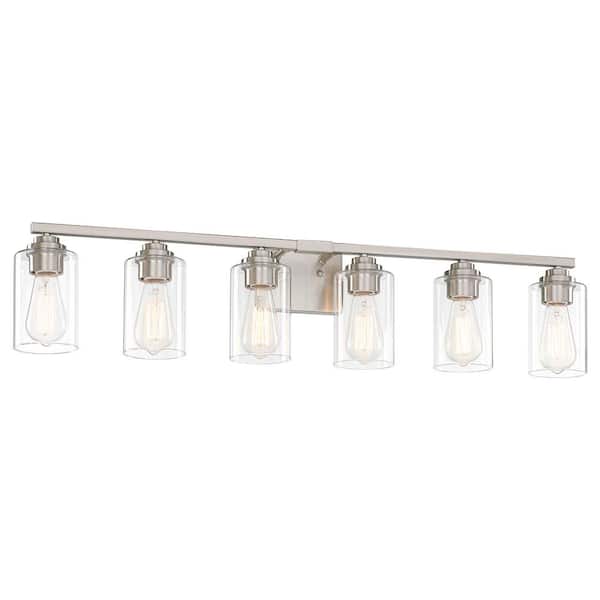 Modern 31.2 in. 5 Light Brushed Nickel Bathroom Vanity Light with Clear Glass Shade for Mirror