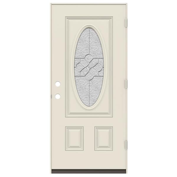 36 in. x 80 in. Left-Hand 3/4 Oval Brevard Glass Primed Fiberglass Prehung Front Door w/Rot Resistant Frame