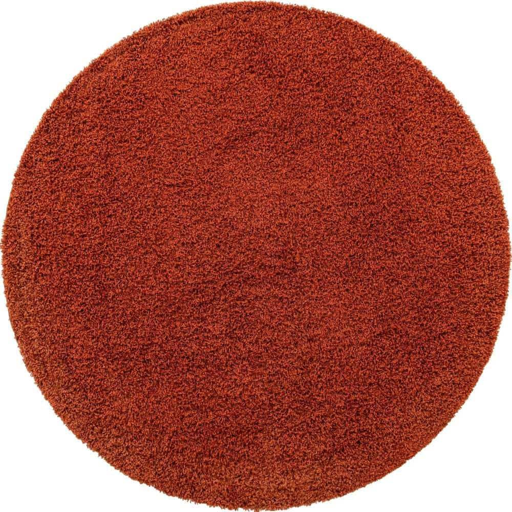 Solid Shag Collection Area Rug (7 ft. 1 in. Round Terracotta) price history on PriceWatchPro
