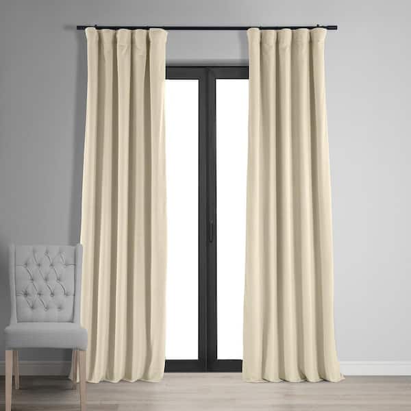 Exclusive Fabrics & Furnishings Alabaster Beige Velvet Rod Pocket Blackout Curtain - 50 in. W x 96 in. L (1 Panel)