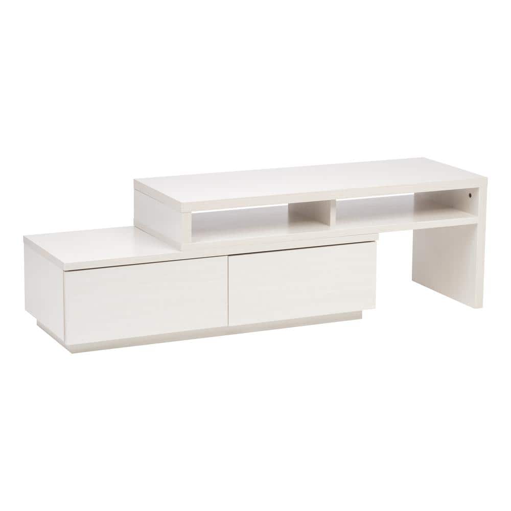 White Adjustable Media Stand with Cabinet and Drawers