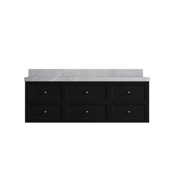 Willow Collections Roswell 60 in. Single Sink Freestanding Black Bath Vanity with Pearl Gray Qt. Top Unassembled