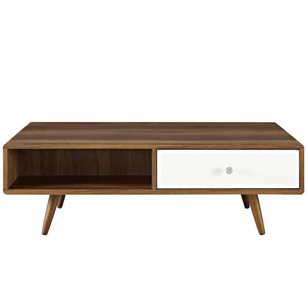 MODWAY 47 in. Walnut Large Rectangle Wood Coffee Table with Drawers
