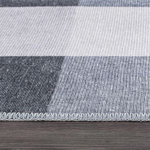 Gray 10 ft. x 14 ft. Contemporary Checkered Machine Washable Area Rug