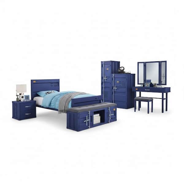 81 in. Blue Wood Frame Twin Panel Bed with Drawers styled for stylish paneled headboard and frame